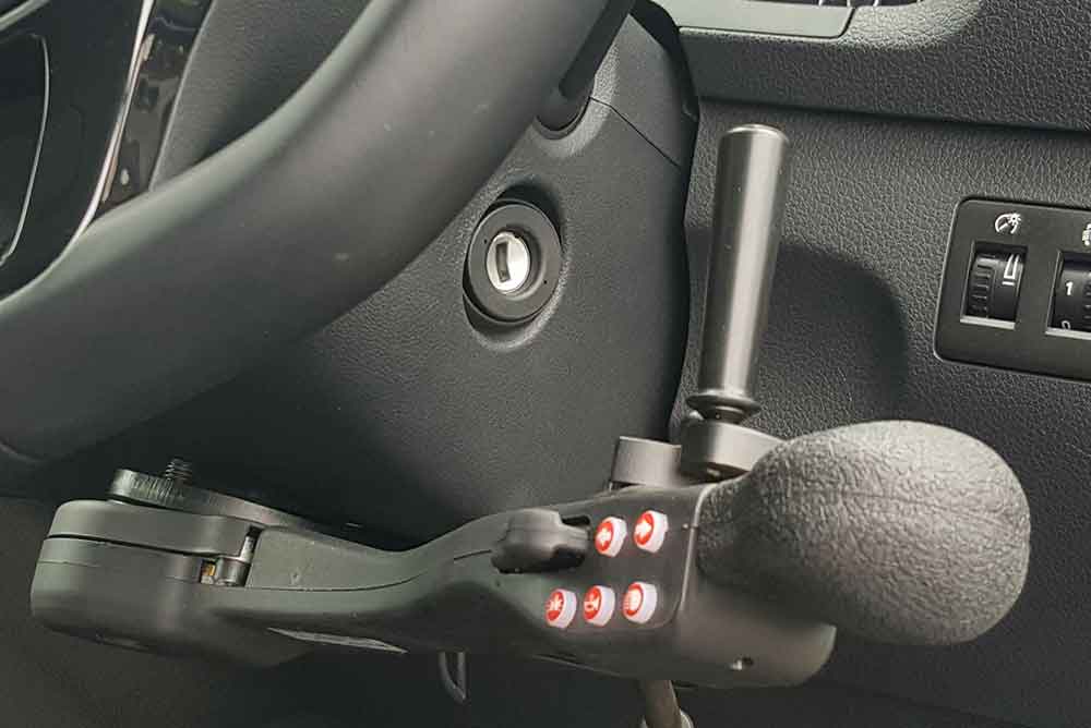 Combined Brake and Ergonomic Trigger Accelerator close up in car